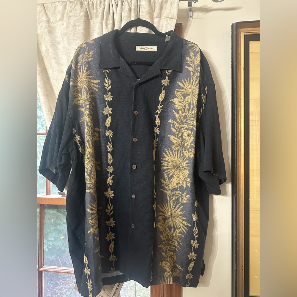 Tommy Bahama Black and Gold Floral Men's Shirt